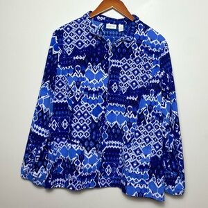 Chico’s Zenergy Blue Ikat Print Full Zip Jacket Sz XL